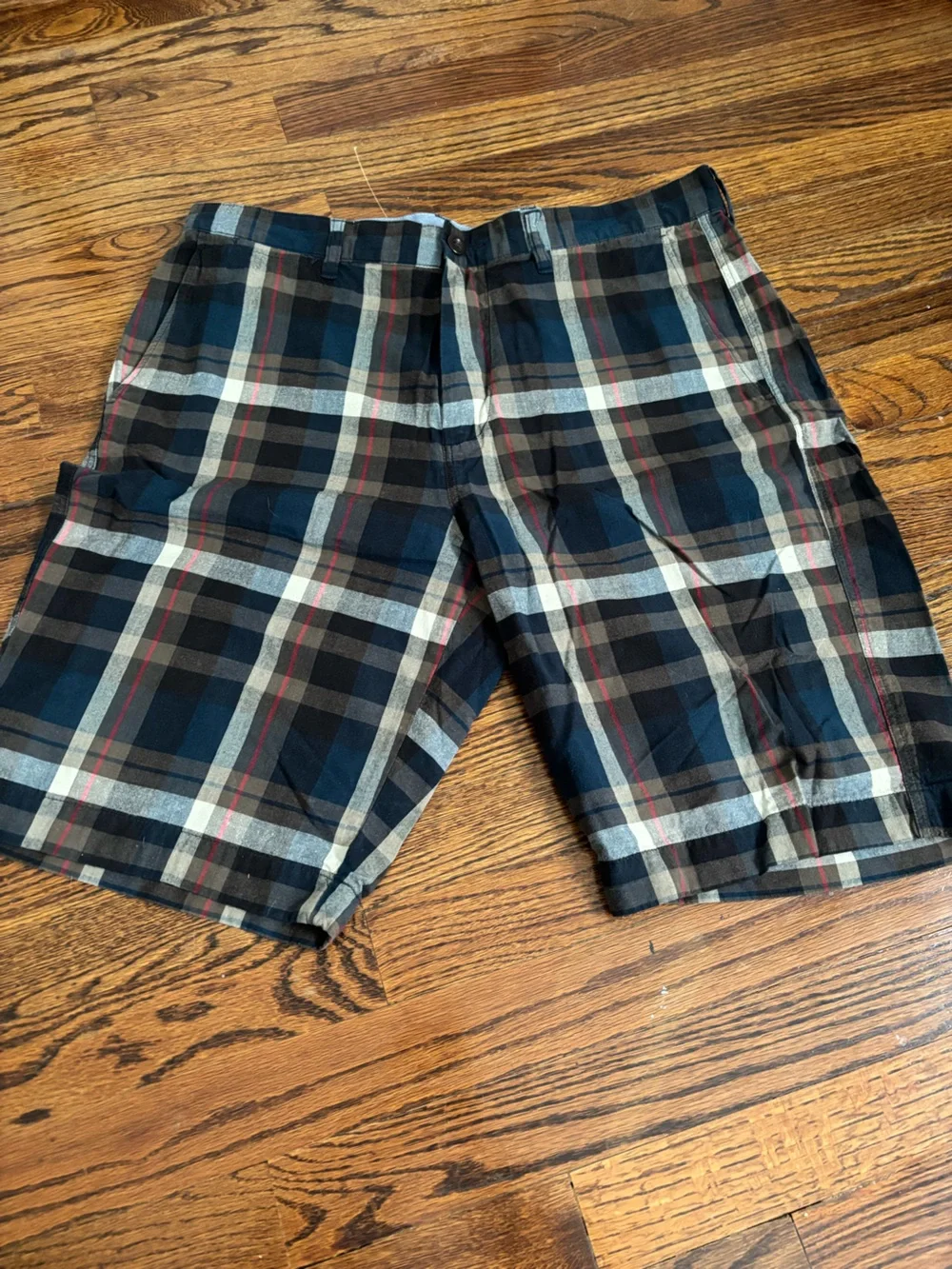 J.Crew Men's Navy and Black Plaid Shorts Size 34W